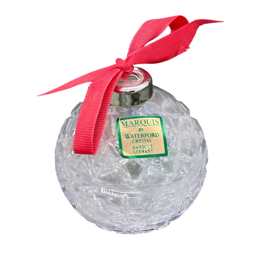 Marquis by Waterford Crystal Ball Ornament Handcut Germany Red Ribbon Diamond